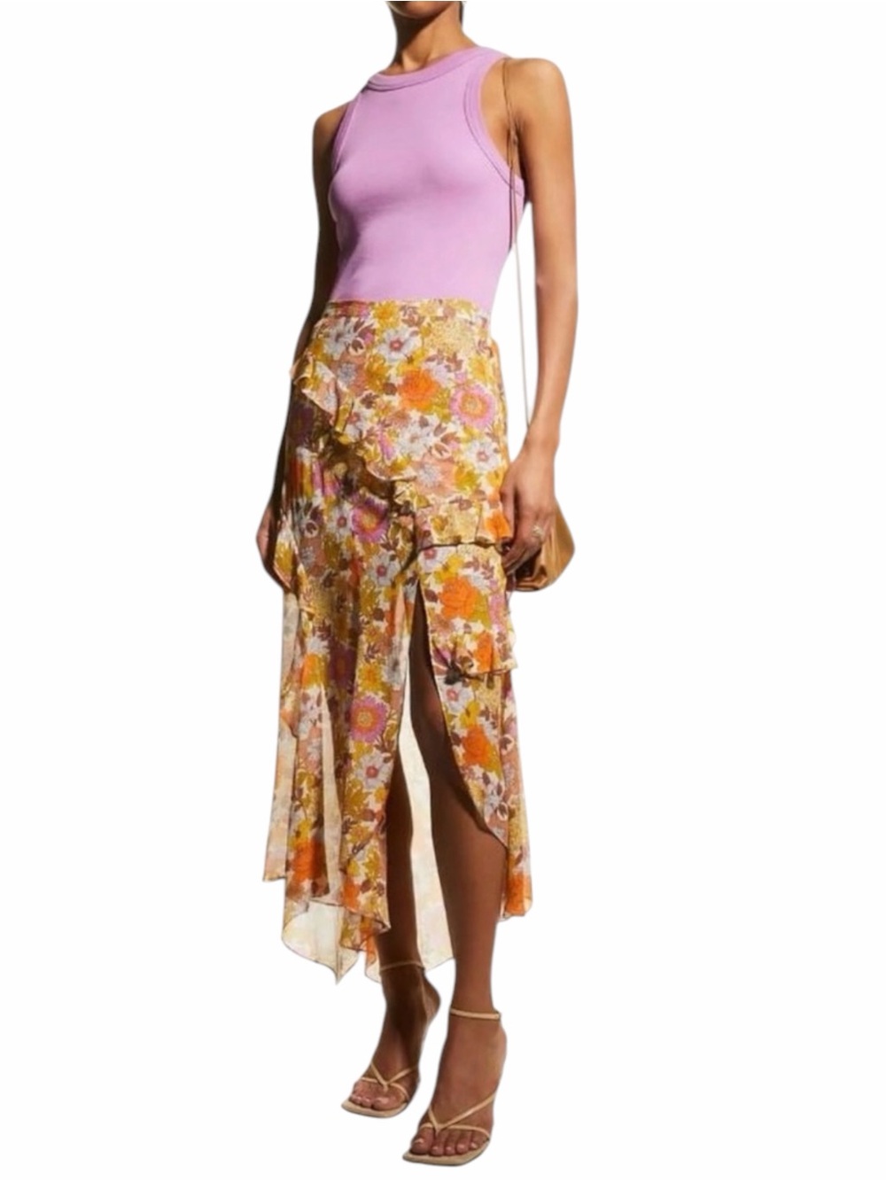 Veronica Beard Eleonora Stone Garden Floral Silk Midi Skirt Size 10